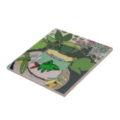 Abstracte Kunst Tegels, Groene vis in kom, Tegeltje (Zijkant)