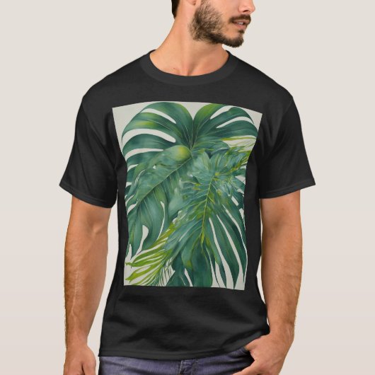 Abstracte kunst tropische bladeren achtergrond. t-shirt (Voorkant)