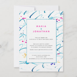 Abstracte kunst tropische golven aqua roze bruilof kaart