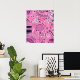 Abstracte kunst van aardbeien-sundae poster