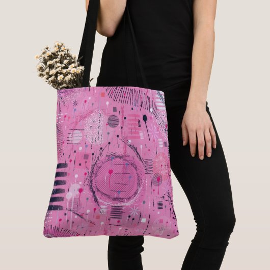 Abstracte kunst van aardbeien-sundae tote bag (Dichtbij)
