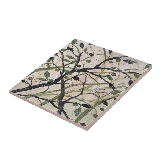 Abstracte kunst van de Olijftak Tegeltje (Zijkant)