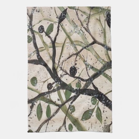 Abstracte kunst van de Olijftak Theedoek (Verticaal)
