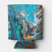 Abstracte kunst van de rivier de Turquoise, water  Blikjeskoeler (Achterkant)