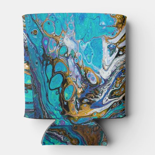 Abstracte kunst van de rivier de Turquoise, water  Blikjeskoeler (Achterkant)