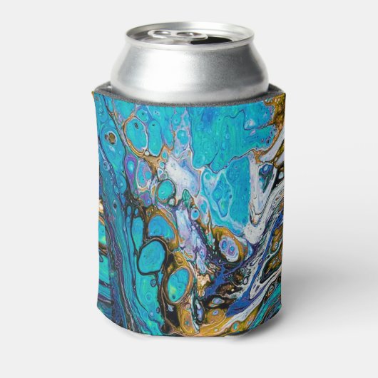 Abstracte kunst van de rivier de Turquoise, water  Blikjeskoeler (Blikje Achterkant)