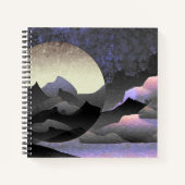 Abstracte kunst van de Whimsical Moon en Mountains Notitieboek (Voorkant)