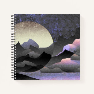 Abstracte kunst van de Whimsical Moon en Mountains Notitieboek