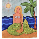 Abstracte kunst van de Zeemeermin en de palmboom Douchegordijn (Voorkant)