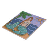 Abstracte kunst van de Zeemeermin en de palmboom Tegeltje (Zijkant)