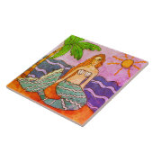 Abstracte kunst van de Zeemeermin en de palmboom Tegeltje (Zijkant)