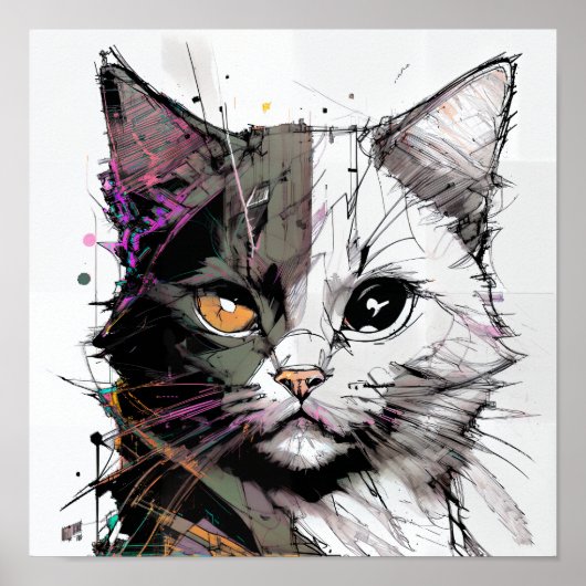 Abstracte kunst van een poes poster (Voorkant)