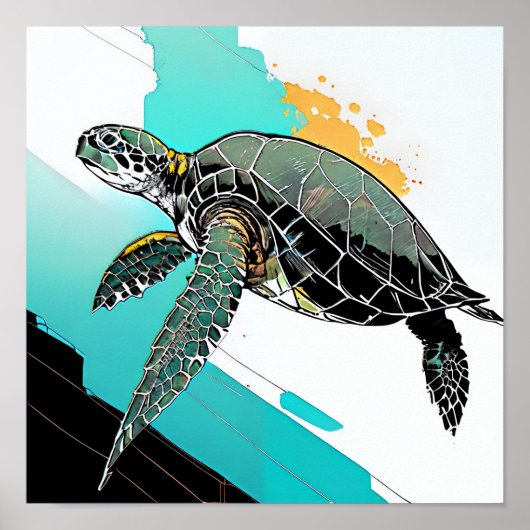 Abstracte kunst van een schildpad poster (Voorkant)