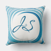 Abstracte kunst van Monogram Blue sapphire Swirl Kussen (Achterkant)