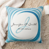 Abstracte kunst van Monogram Blue sapphire Swirl Kussen (Deken)