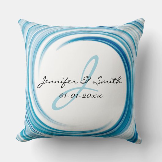 Abstracte kunst van Monogram Blue sapphire Swirl Kussen (Voorkant)