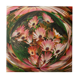 Abstracte kunst van roze Afrikaanse Daisies Tegeltje