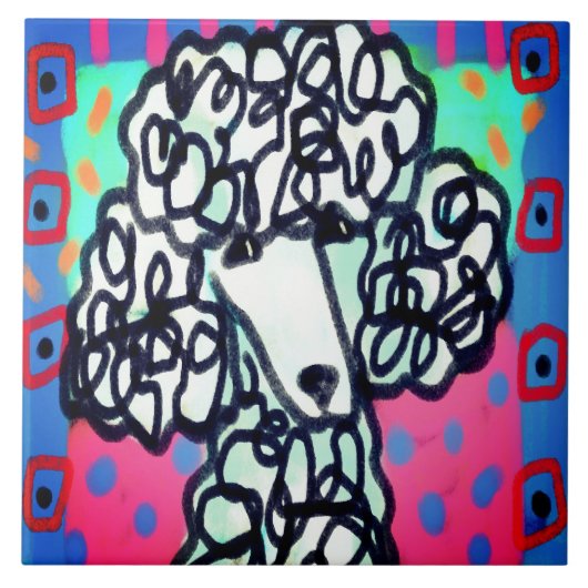 Abstracte kunst van witte poedel tegeltje (Voorkant)