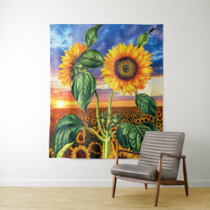 Abstracte Kunst van Zonneschijn Zonnebloemen - Zon Wandkleed