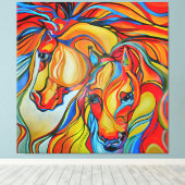 Abstracte kunst voor kleurpaarden canvas afdruk (Insitu (Houten vloer))
