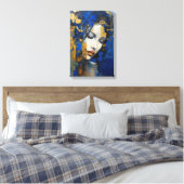 Abstracte kunst vrouw blauw en goud canvas afdruk (Insitu (Slaapkamer))