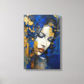 Abstracte kunst vrouw blauw en goud canvas afdruk (Voorkant)