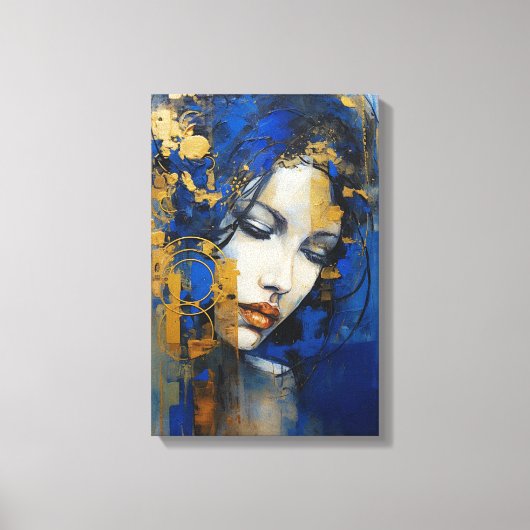 Abstracte kunst vrouw blauw en goud canvas afdruk (Voorkant)