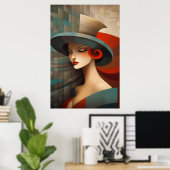 Abstracte Kunst Vrouw Met Hoed Poster (Thuiskantoor)