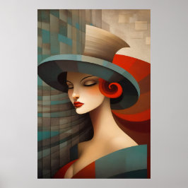 Abstracte Kunst Vrouw Met Hoed Poster