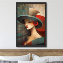 Abstracte Kunst Vrouw Met Hoed
