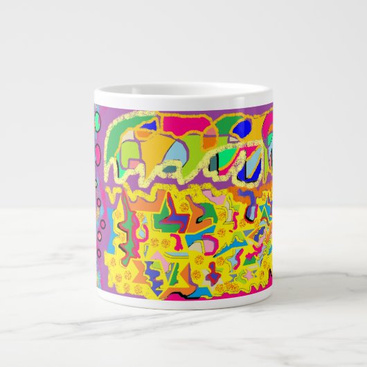Abstracte kunst zoals Josephs Multi gekleurde jas! Grote Koffiekop (Voorkant)
