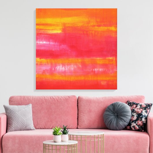 Abstracte Kunst "ZOMERDAG" Rood Geel Sinaasappel Canvas Afdruk (Insitu (Woonkamer))