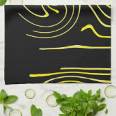 Abstracte Kunst Zwart Wit Geel Lijnen Minimalisme Theedoek (Gevouwen)