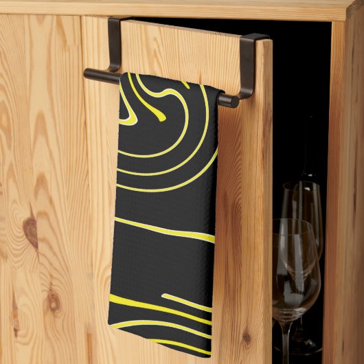 Abstracte Kunst Zwart Wit Geel Lijnen Minimalisme Theedoek (Derde Gevouwen)