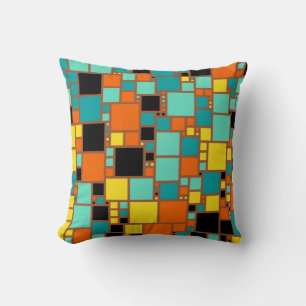 Abstracte kunst Zwarte Gele Oranje Blauwe Vierka Kussen