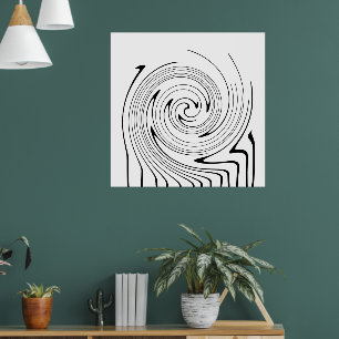Abstracte Kunst Zwarte Witte Lijnen Draaien Minima Poster