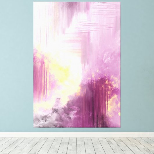 Abstracte kunstafdruk origineel paars geel schilde canvas afdruk (Insitu (Houten vloer))