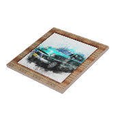 Abstracte kunstauto met houtaffecten tegeltje (Zijkant)