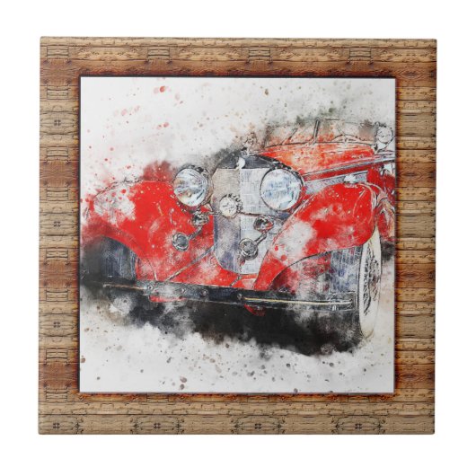 Abstracte kunstauto met houtaffecten tegeltje (Voorkant)