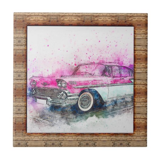 Abstracte kunstauto met houtaffecten tegeltje (Voorkant)