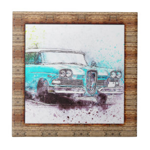 Abstracte kunstauto met houtaffecten tegeltje