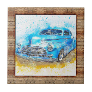 Abstracte kunstauto met houtaffecten tegeltje