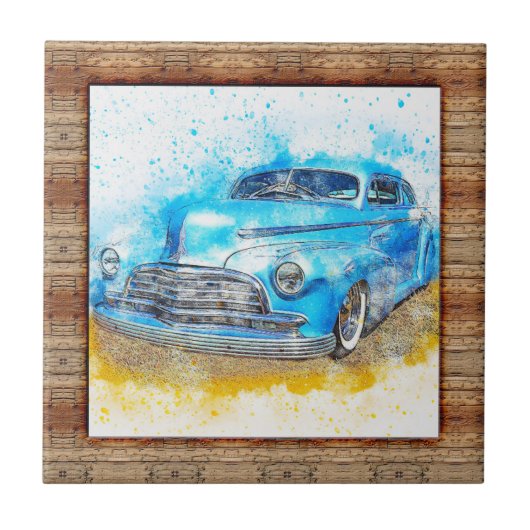 Abstracte kunstauto met houtaffecten tegeltje (Voorkant)