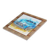 Abstracte kunstauto met houtaffecten tegeltje (Zijkant)