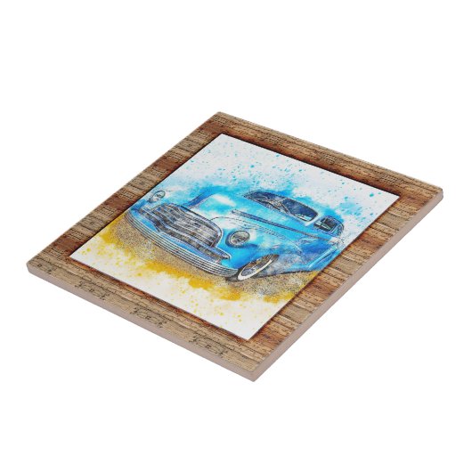 Abstracte kunstauto met houtaffecten tegeltje (Zijkant)