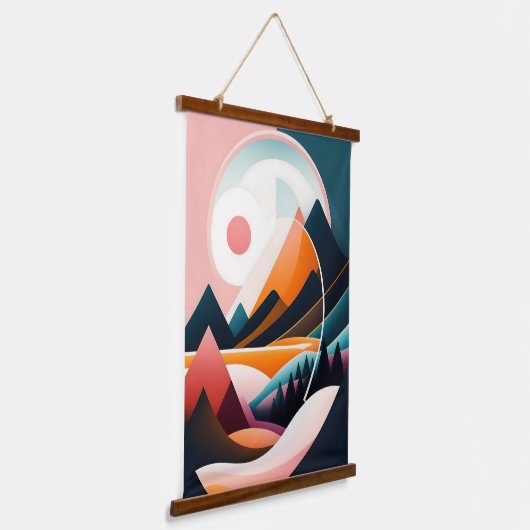 Abstracte kunstbergen uit het midden van de eeuw hangend wandkleed (Gebogen)