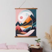 Abstracte kunstbergen uit het midden van de eeuw hangend wandkleed (Slaapkamer)