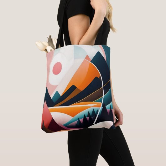 Abstracte kunstbergen uit het midden van de eeuw tote bag (Dichtbij)