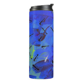 Abstracte kunstblauw en gele groene reiswieg thermosbeker