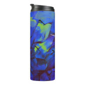 Abstracte kunstblauw en gele groene reiswieg thermosbeker (Geroteerd rechts)